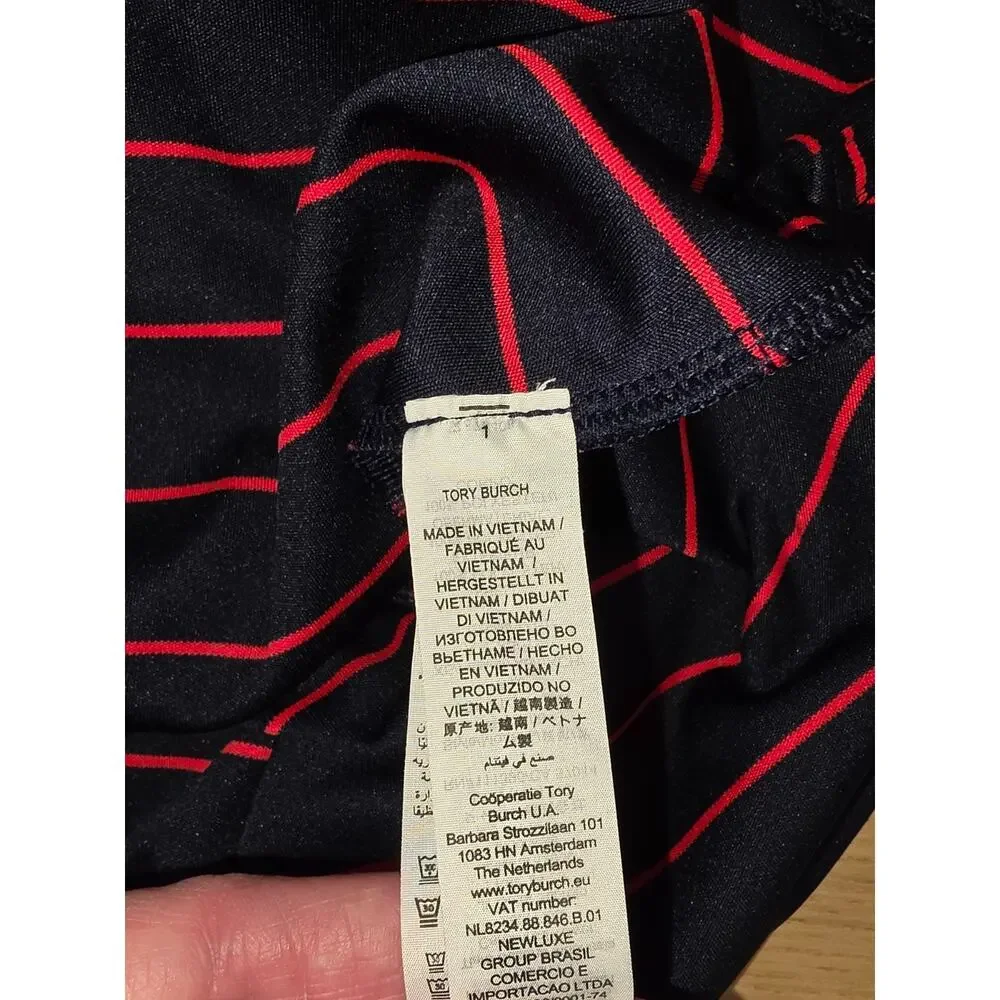 Tory Burch Sport Striped Navy 1/4 Zip Pullover Womens Size XS Golf Tennis Top